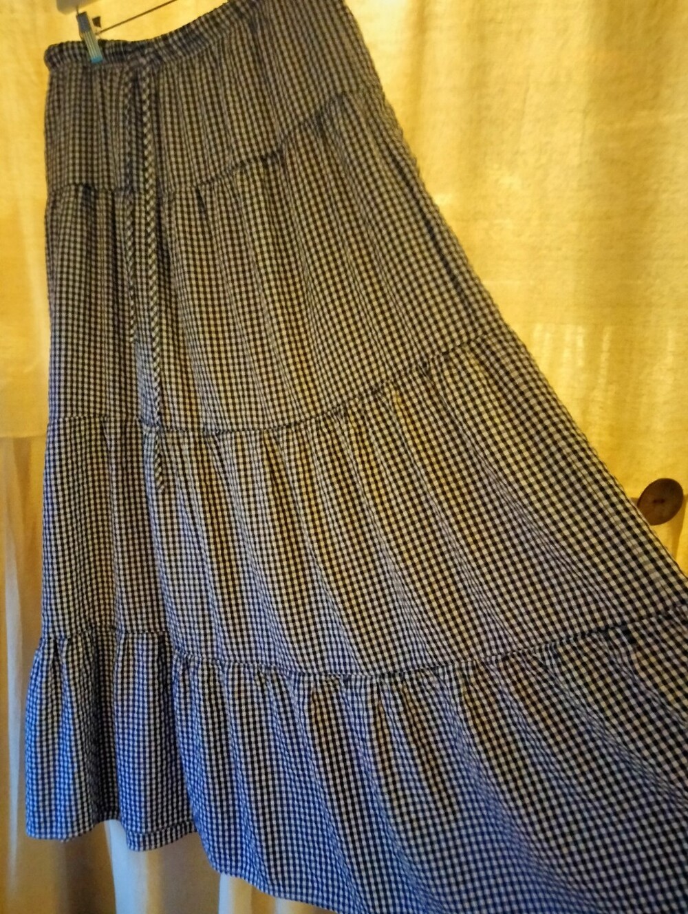 Navy & White Gingham Tiered Maxi Skirt